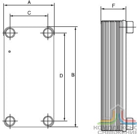 Габаритный чертёж паяного теплообменника Машимпэкс GBE220